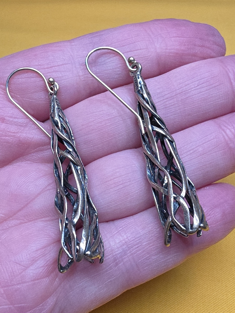 Sterling Silver Twisted Vine Drop Earrings - Israel 925 Designer: Hagit Gorali